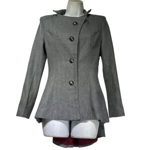 Lookbook store US size 2 grey lined long sleeved drop tail back button up coat